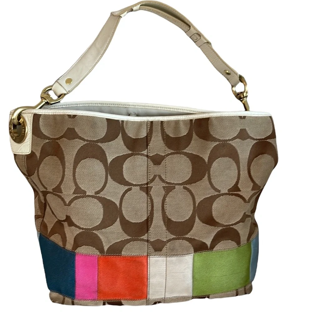 COACH multicolor Striped signature jacquard tote shoulder bag /
